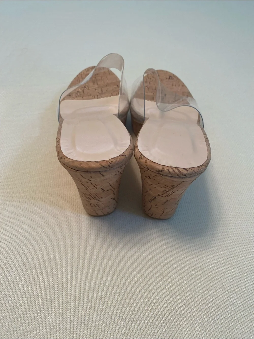 Clear Strap Cork Wedge Slide Sandals - Neutral (NEVER WORN)